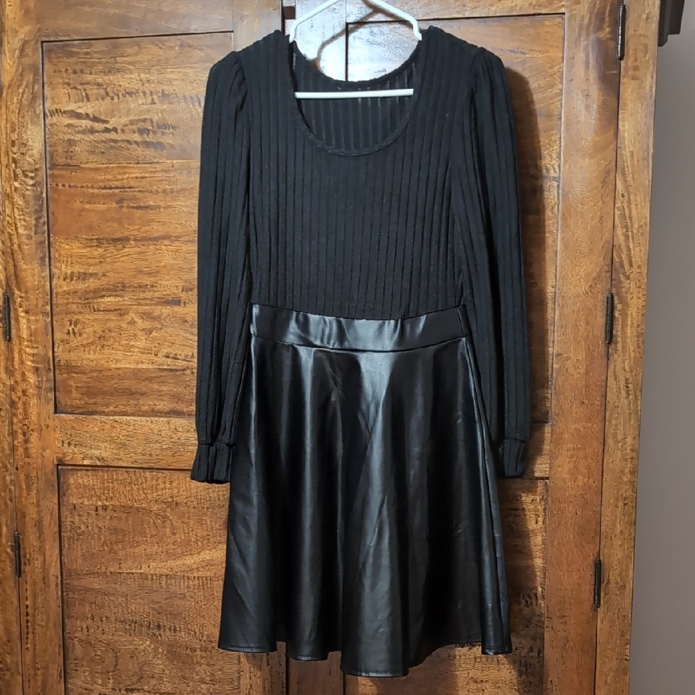 Black Midi Dress Pleather Botton
